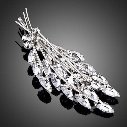 Cubic Zirconia Feather Design Brooch Pin - KHAISTA Fashion Jewellery