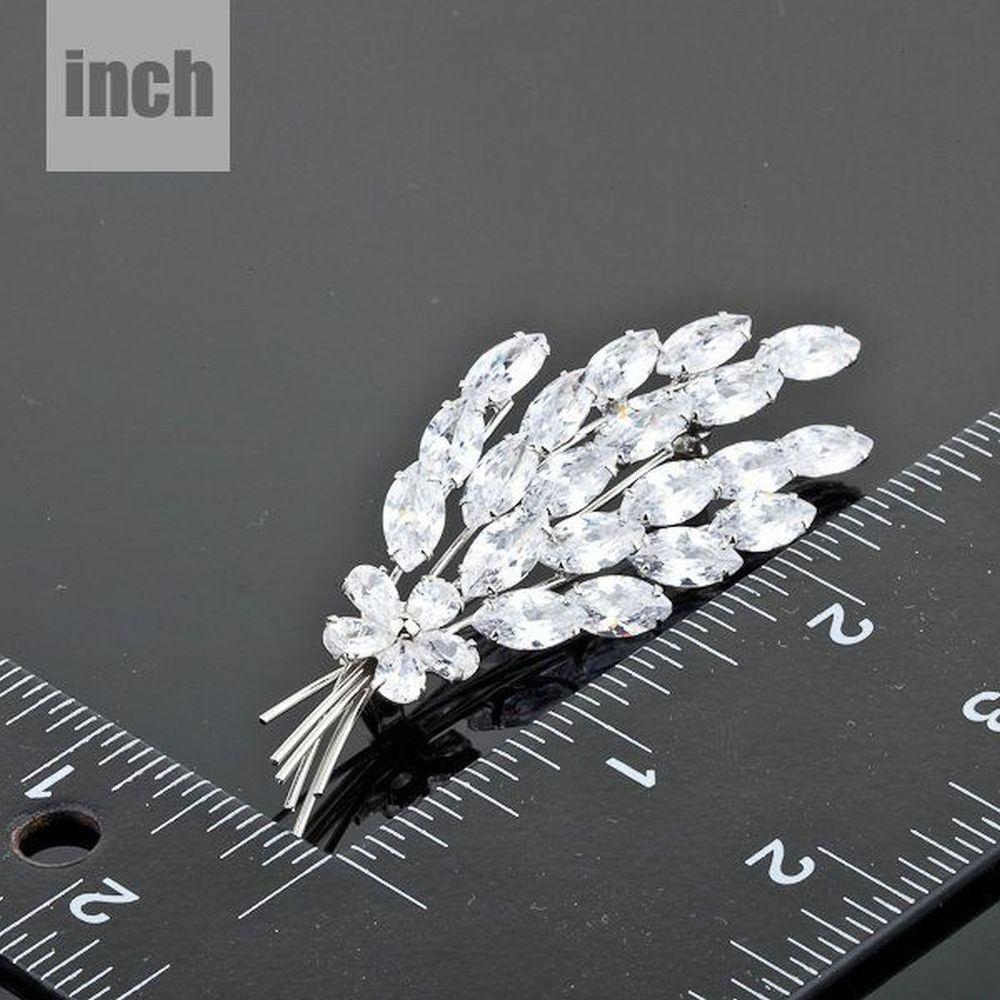 Cubic Zirconia Feather Design Brooch Pin - KHAISTA Fashion Jewellery