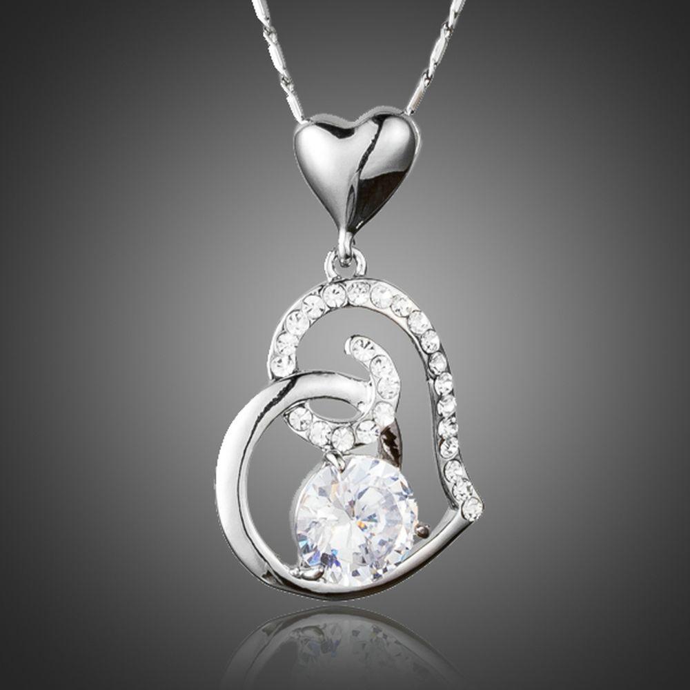 Cubic Zirconia Heart Pendant Necklace KPN0156 - KHAISTA Fashion Jewellery