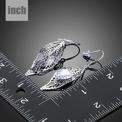 Cubic Zirconia Inside Leaf Drop Earrings - KHAISTA Fashion Jewellery