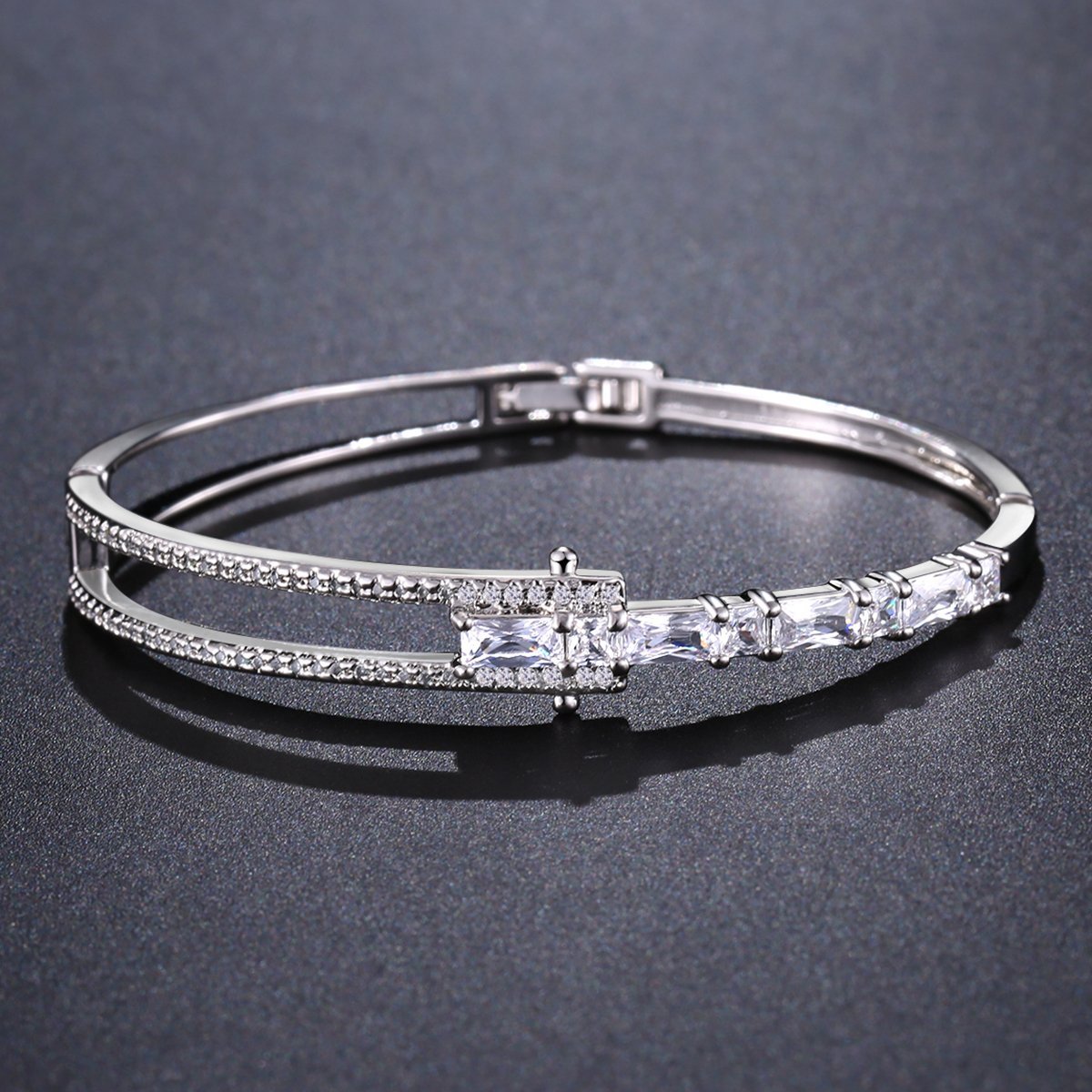 Cubic Zirconia Light Tennis Bangle -KBQ0103 - KHAISTA Fashion Jewelry