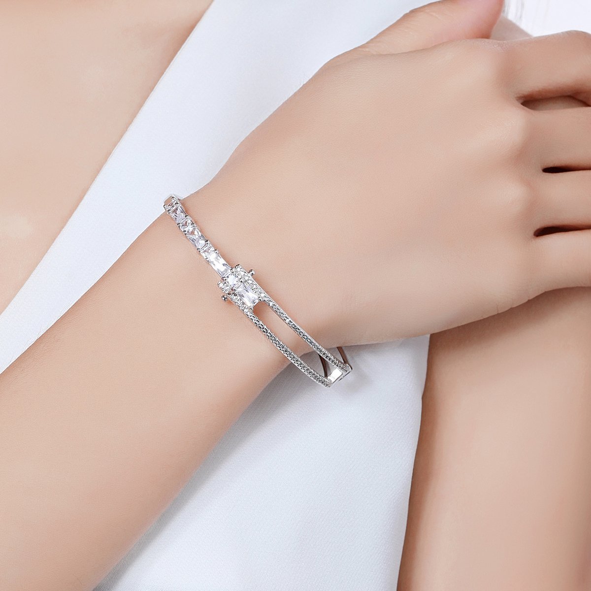 Cubic Zirconia Light Tennis Bangle -KBQ0103 - KHAISTA Fashion Jewelry