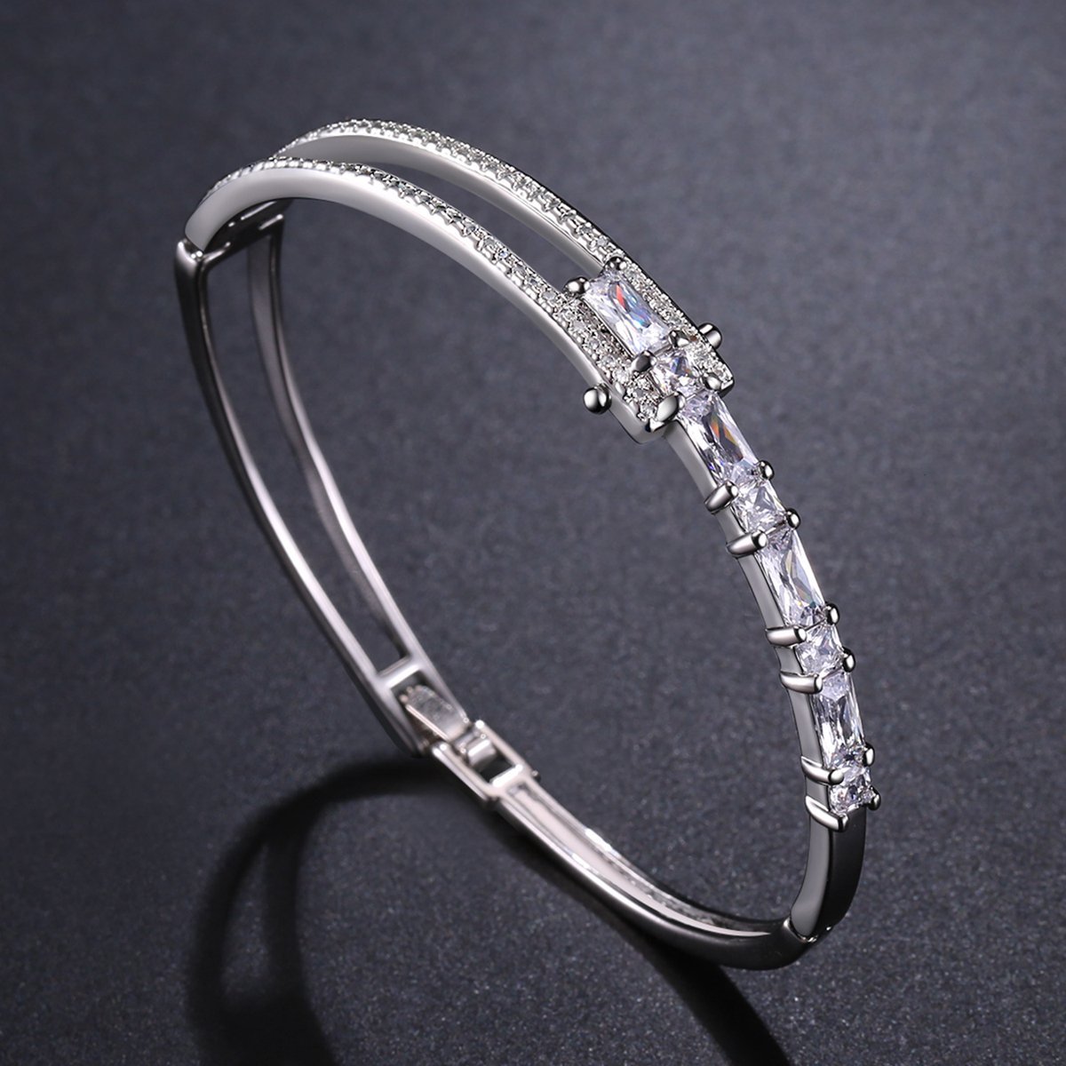 Cubic Zirconia Light Tennis Bangle -KBQ0103 - KHAISTA Fashion Jewelry