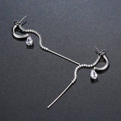 Cubic Zirconia Long Chain Drop Earrings -KPE0371 - KHAISTA Fashion Jewellery