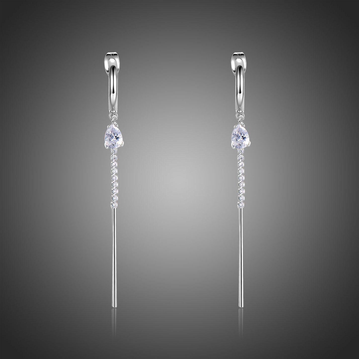 Cubic Zirconia Long Chain Drop Earrings -KPE0371 - KHAISTA Fashion Jewellery