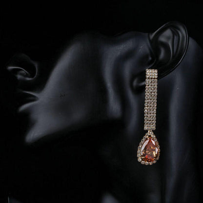 Cubic Zirconia Tear Caramel Drop Earrings - KHAISTA Fashion Jewellery