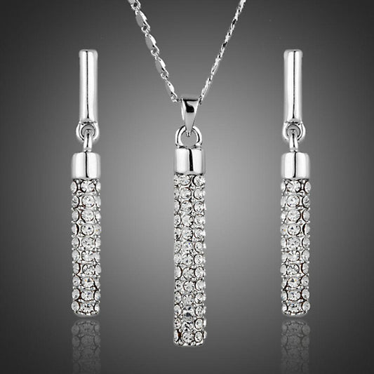 Cylindrical White Crystal Jewelry Set - KHAISTA Fashion Jewellery