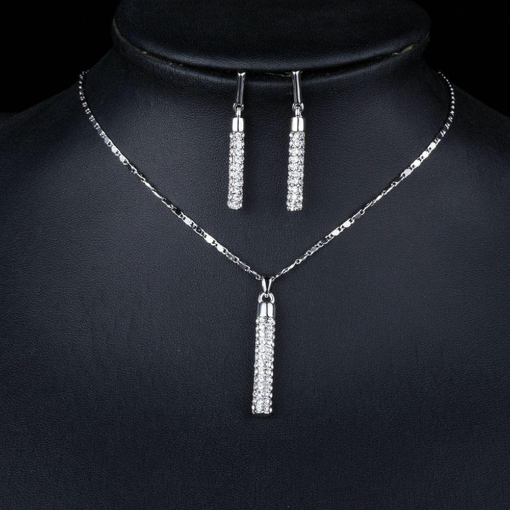 Cylindrical White Crystal Jewelry Set - KHAISTA Fashion Jewellery