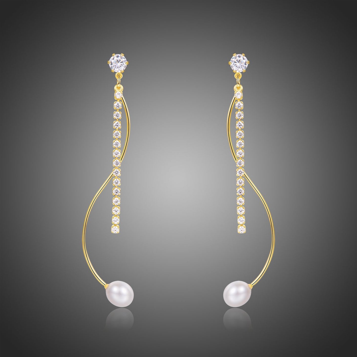 Dangle Pearl Cubic Zirconia Drop Earrings -KPE0370 - KHAISTA Fashion Jewellery