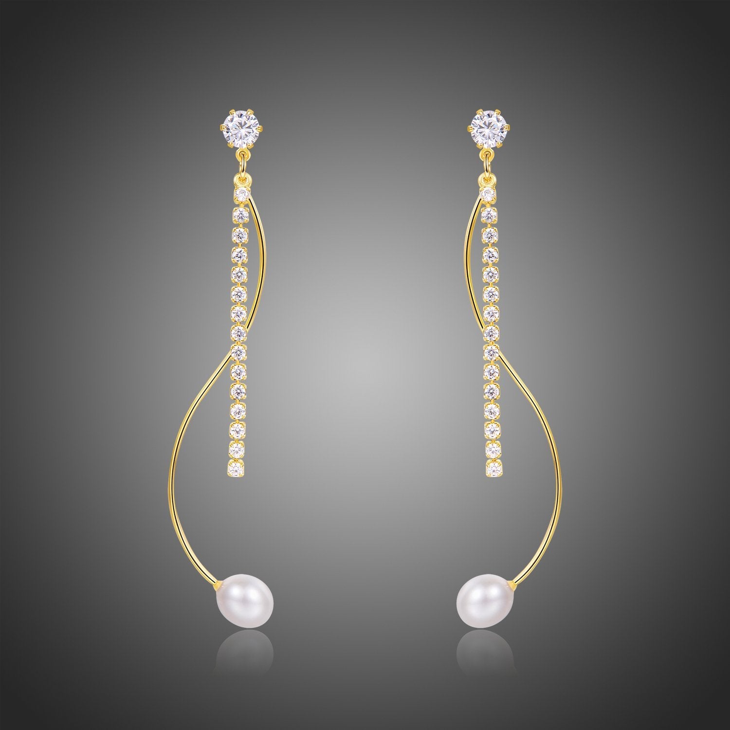 Dangle Pearl Cubic Zirconia Drop Earrings -KPE0370 - KHAISTA Fashion Jewellery