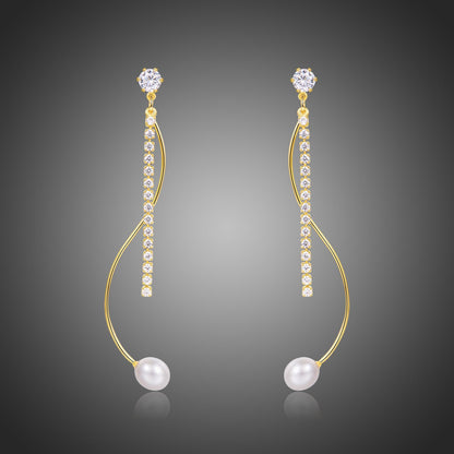 Dangle Pearl Cubic Zirconia Drop Earrings -KPE0370 - KHAISTA Fashion Jewellery