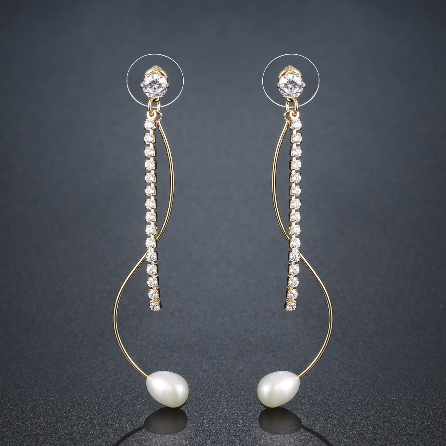 Dangle Pearl Cubic Zirconia Drop Earrings -KPE0370 - KHAISTA Fashion Jewellery