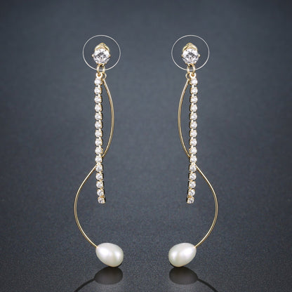 Dangle Pearl Cubic Zirconia Drop Earrings -KPE0370 - KHAISTA Fashion Jewellery