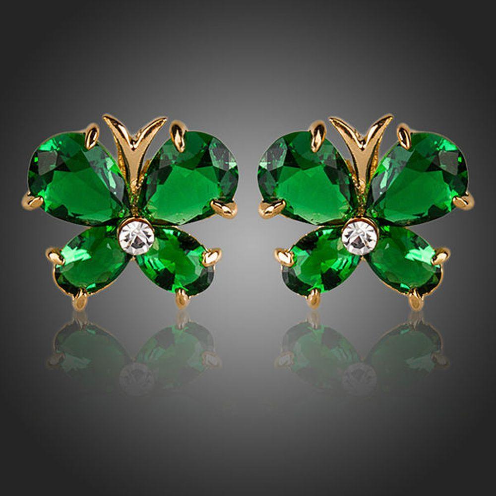 Dark Green Butterfly Cubic Zirconia Stud Earrings - KHAISTA Fashion Jewellery