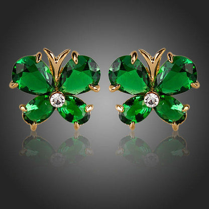 Dark Green Butterfly Cubic Zirconia Stud Earrings - KHAISTA Fashion Jewellery