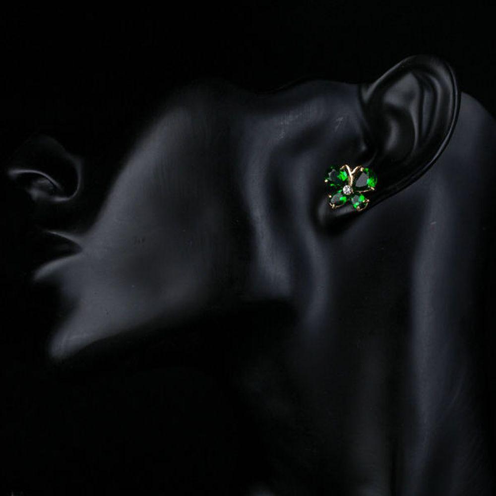 Dark Green Butterfly Cubic Zirconia Stud Earrings - KHAISTA Fashion Jewellery