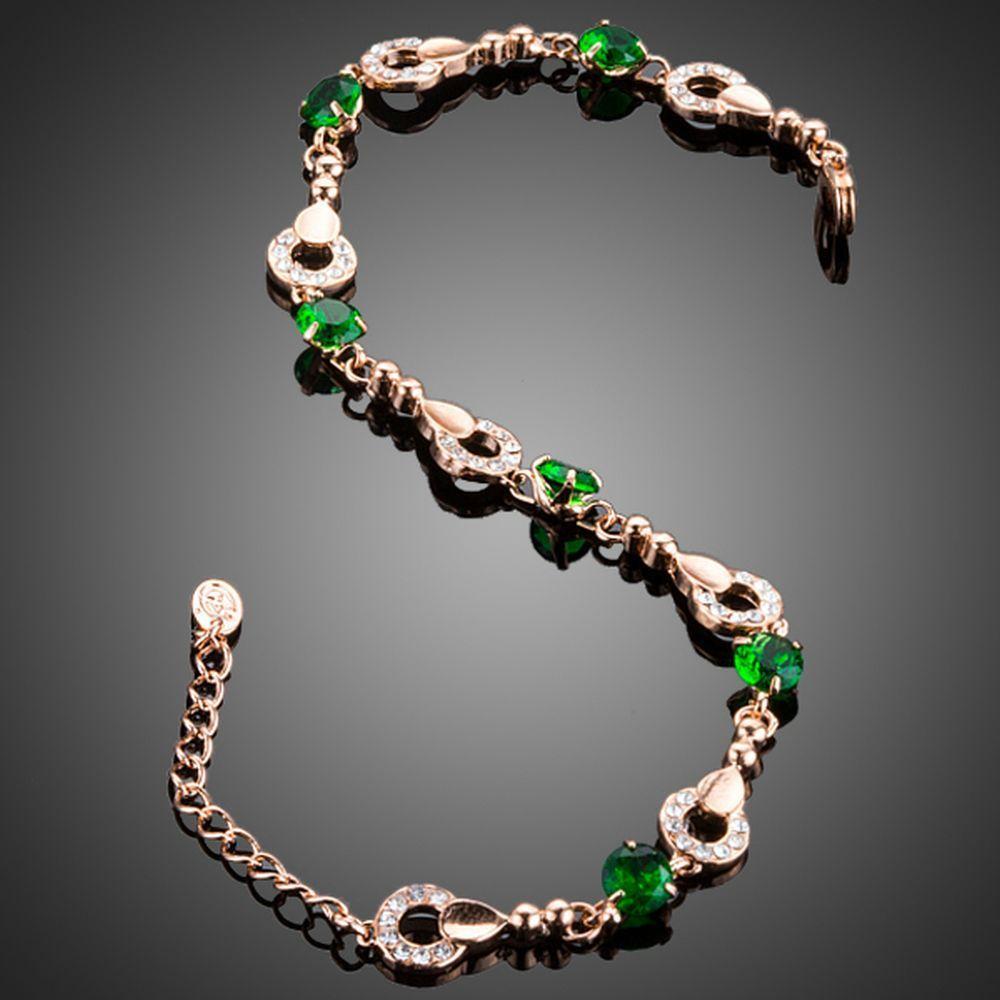 Dark Green Cubic Zirconia Link Bracelet - KHAISTA Fashion Jewellery