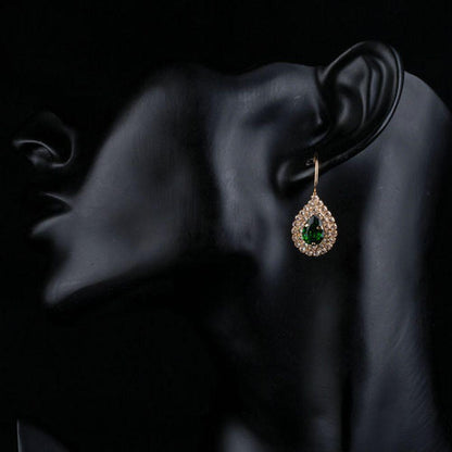 Dark Green Cubic Zirconia Raindrop Earrings - KHAISTA Fashion Jewellery