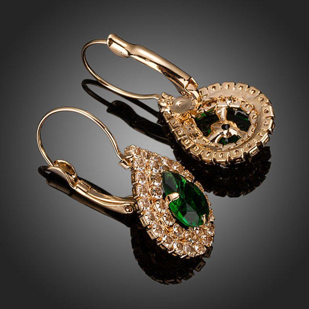 Dark Green Cubic Zirconia Raindrop Earrings - KHAISTA Fashion Jewellery