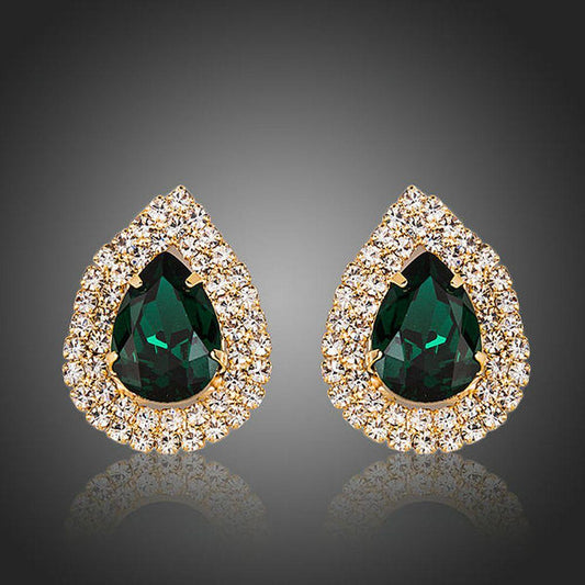 Dark Green Cubic Zirconia Stud Earrings -KPE0129 - KHAISTA Fashion Jewellery