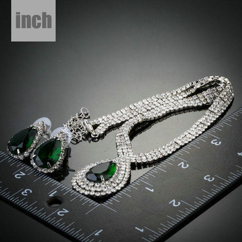 Dark Green Cubic Zirconia Water Drop Jewelry Set - KHAISTA Fashion Jewellery