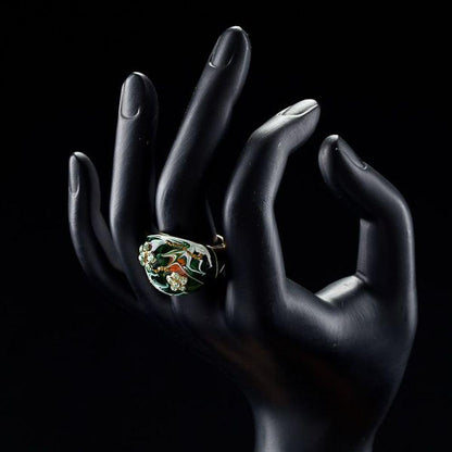 Dark Green Flower Design Oil Painting Ring - KHAISTA Fashion Jewellery