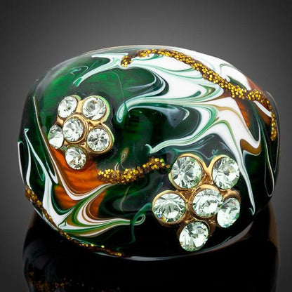 Dark Green Flower Design Oil Painting Ring - KHAISTA Fashion Jewellery