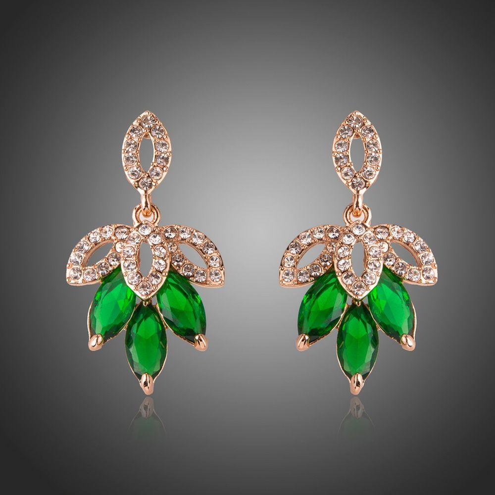 Dark Green Leaves Design Drop Earrings - KHAISTA Fashion Jewellery