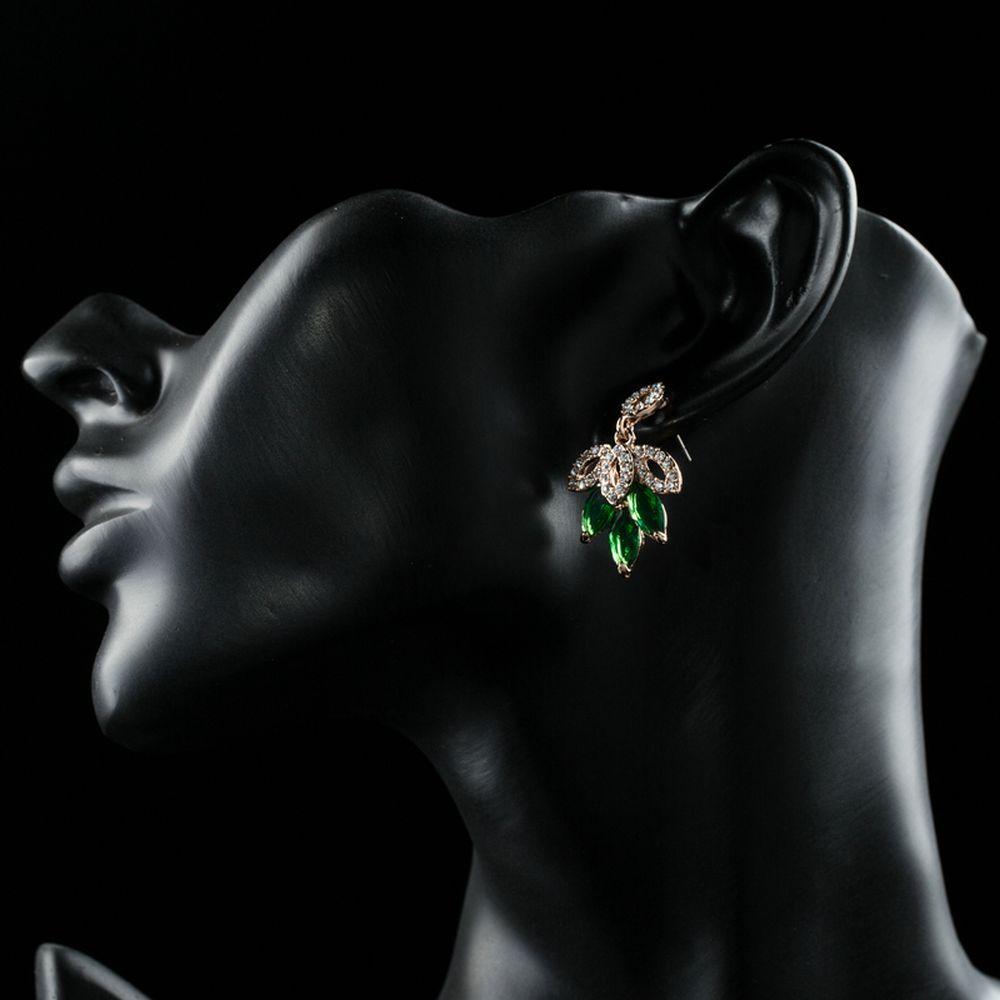 Dark Green Leaves Design Drop Earrings - KHAISTA Fashion Jewellery