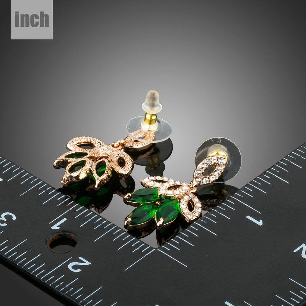 Dark Green Leaves Design Drop Earrings - KHAISTA Fashion Jewellery