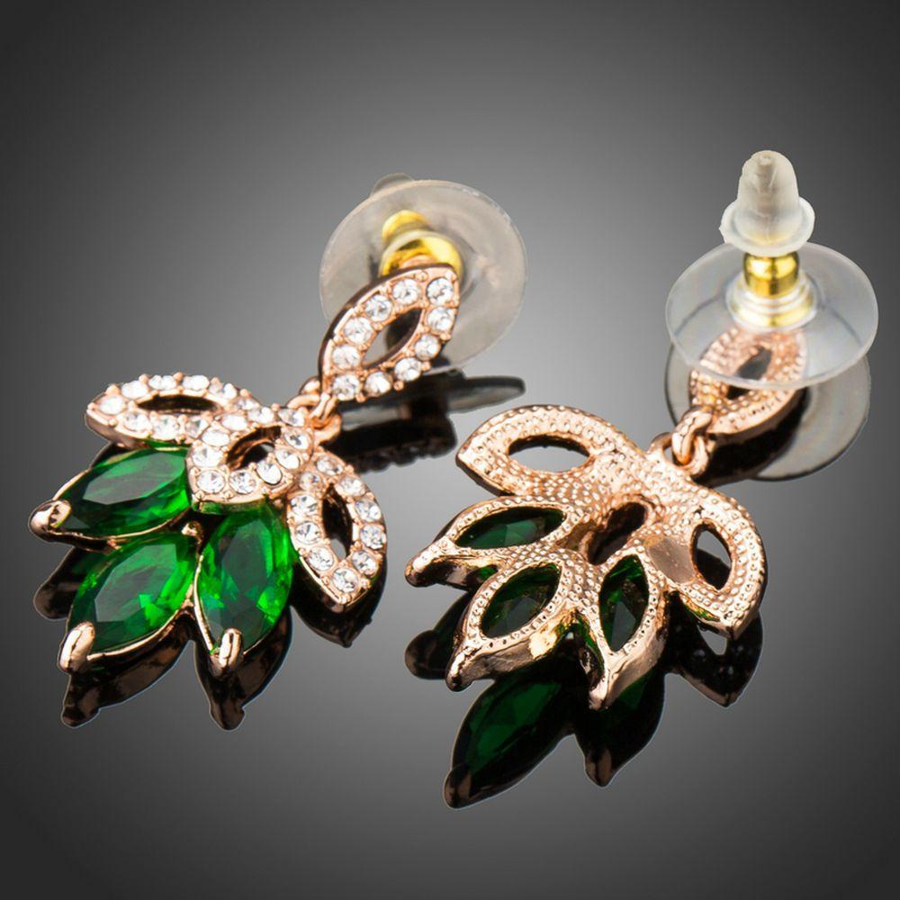 Dark Green Leaves Design Drop Earrings - KHAISTA Fashion Jewellery