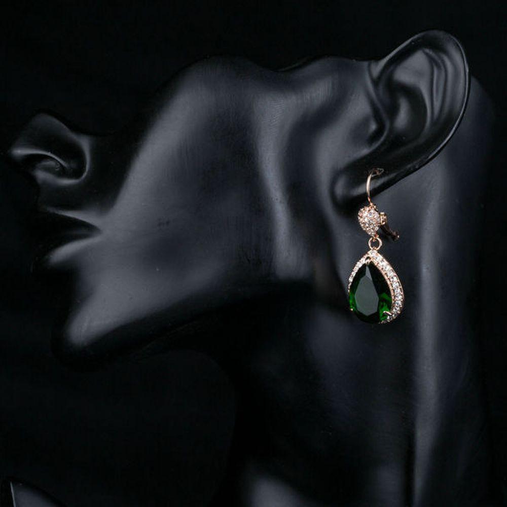 Dark Green Pear Cut Drop Earrings - KHAISTA Fashion Jewellery