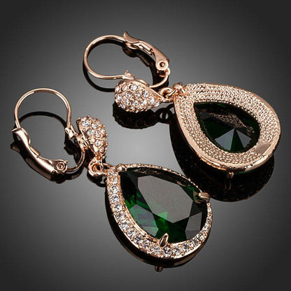 Dark Green Pear Cut Drop Earrings - KHAISTA Fashion Jewellery