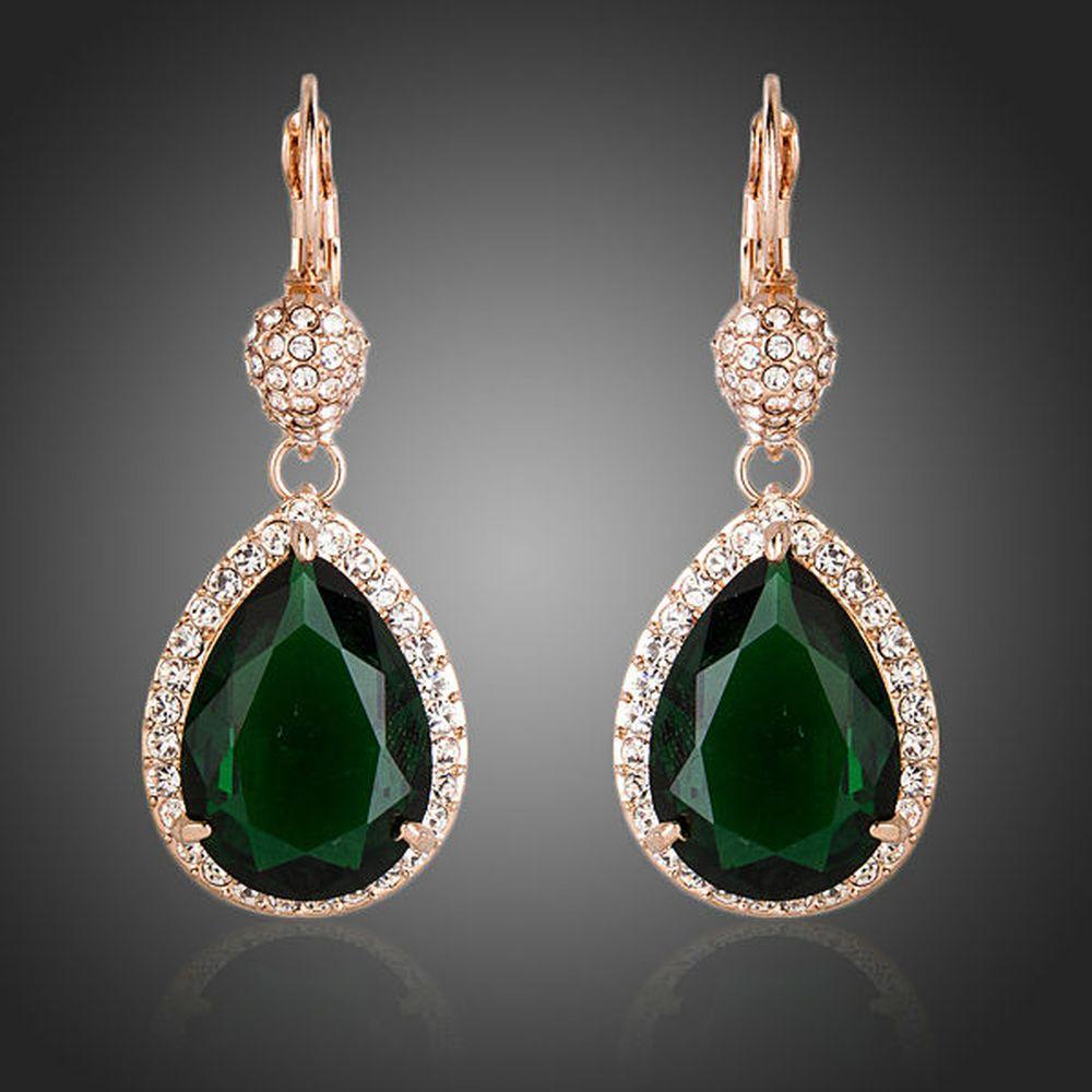 Dark Green Pear Cut Drop Earrings - KHAISTA Fashion Jewellery