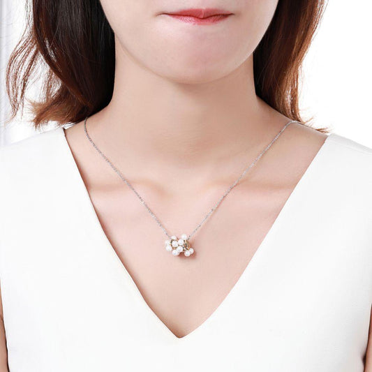 Designer Geometric Pearl Silver Necklace - KHAISTA Fashion Jewellery