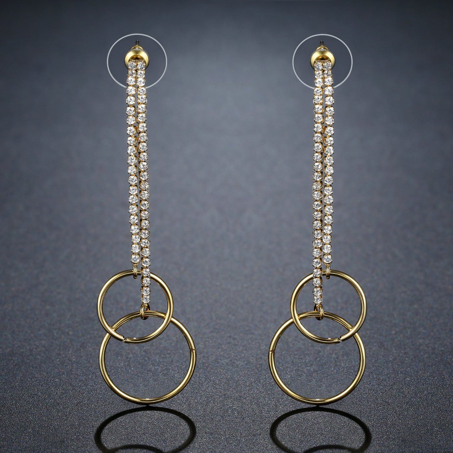 Double Circle Drop Earrings -KPE0397 - KHAISTA Fashion Jewellery