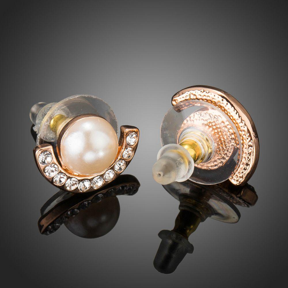 Fashion Pearl Half Ellipse Stud Earring Clear Australian Rhinestone - KHAISTA Fashion Jewellery