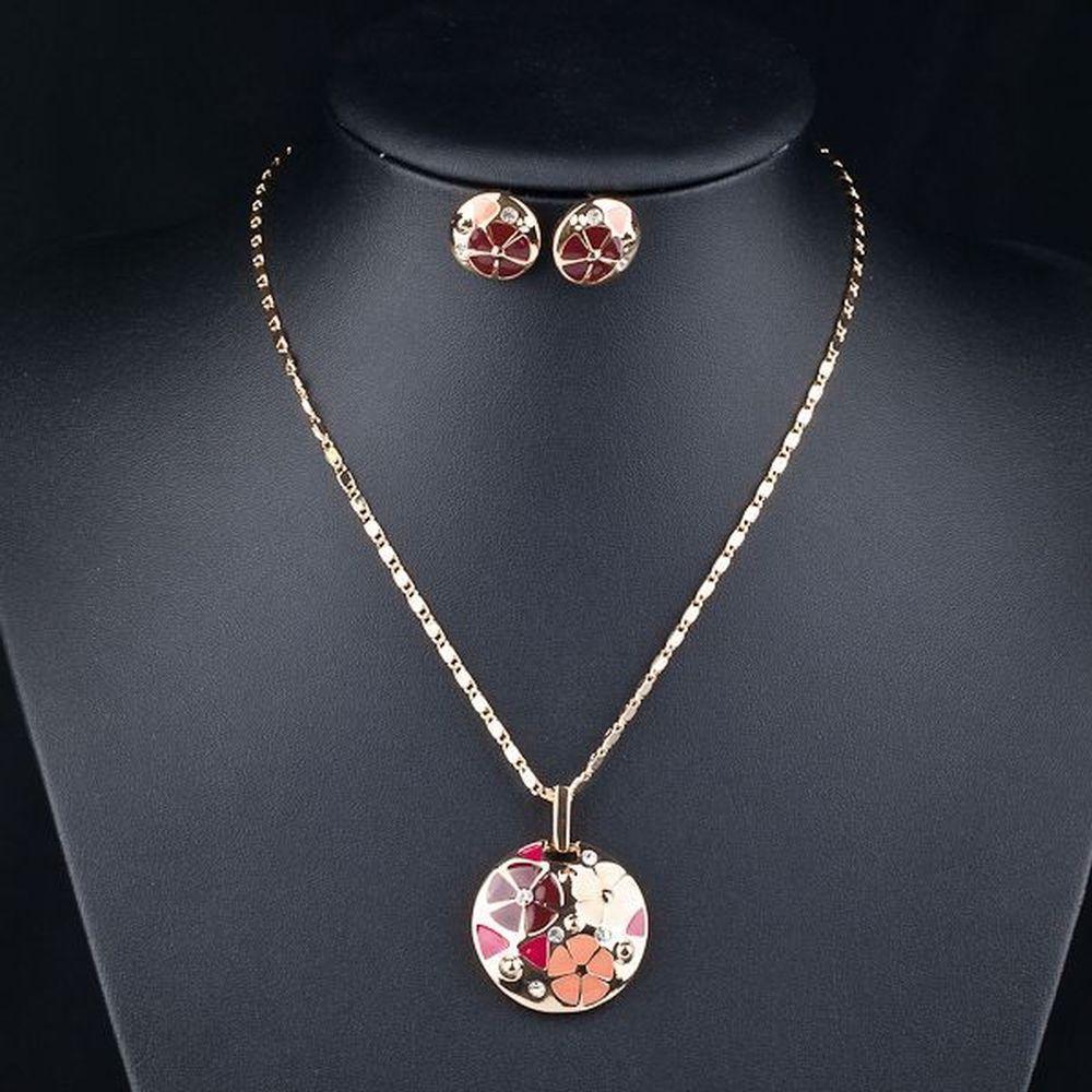 Floral Stud Earrings and Pendant Necklace Set - KHAISTA Fashion Jewellery