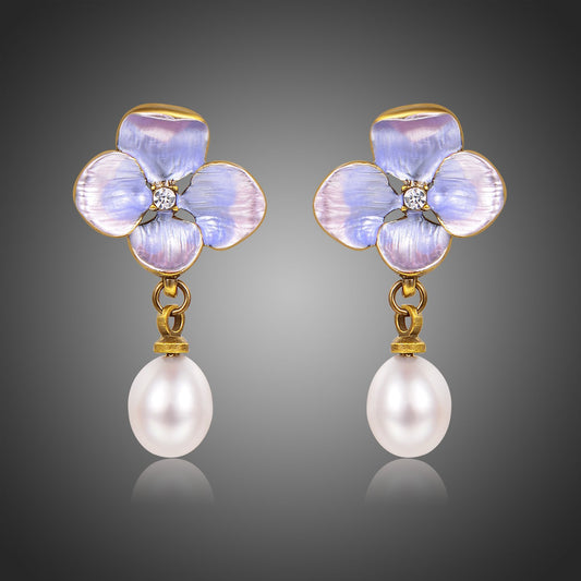 Flower Pearl Drop Earrings -KPE0363 - KHAISTA Fashion Jewellery