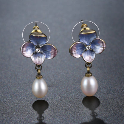 Flower Pearl Drop Earrings -KPE0363 - KHAISTA Fashion Jewellery