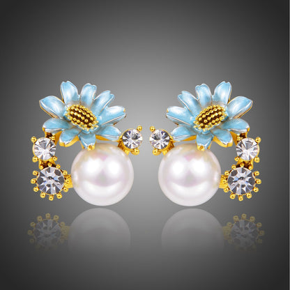 Flower Pearl Stud Earrings -KPE0352 - KHAISTA Fashion Jewellery