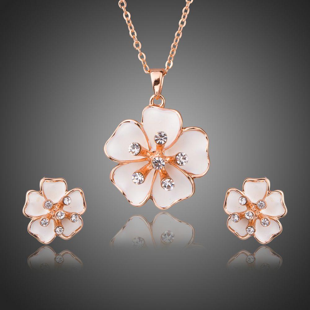 Flower Shape Clear Austrian Rhinestone Jewelry Set - KHAISTA Fashion Jewellery