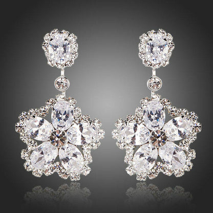 Flower Star Shape Cubic Zirconia Drop Earrings - KHAISTA Fashion Jewellery