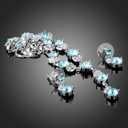 Flower With Light Blue Stellux Austrian Jewelry Set - KHAISTA Fashion Jewellery