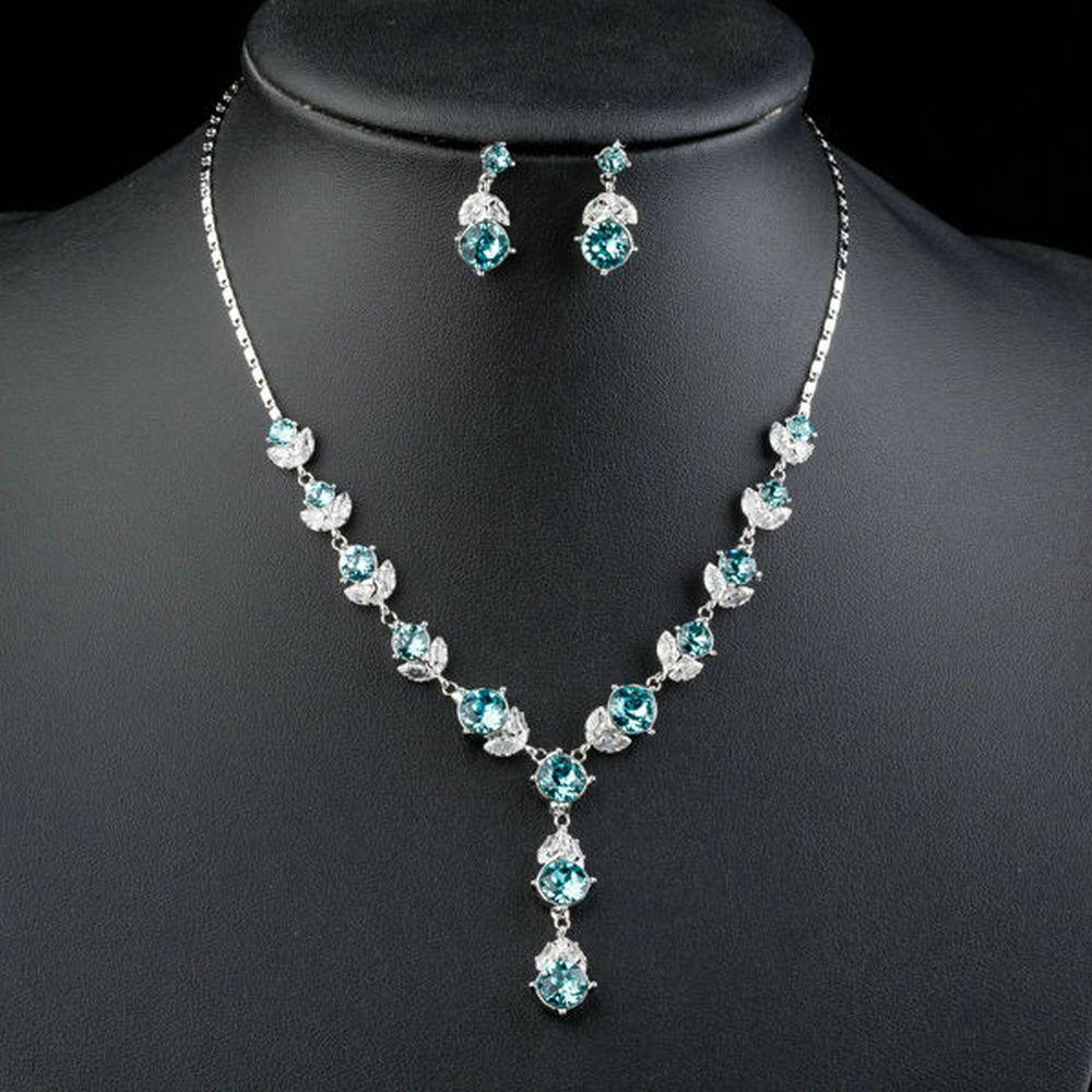 Flower With Light Blue Stellux Austrian Jewelry Set - KHAISTA Fashion Jewellery