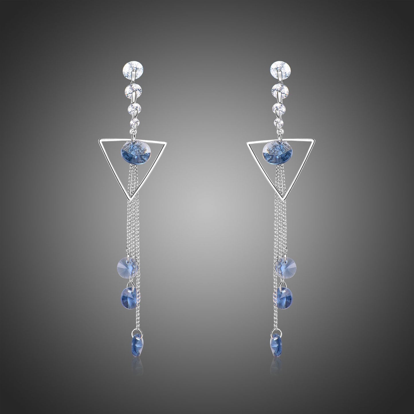 Geometric Blue Long Drop Earrings -KPE0374 - KHAISTA Fashion Jewellery