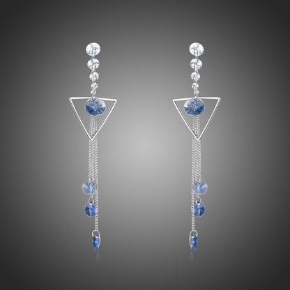 Geometric Blue Long Drop Earrings -KPE0374 - KHAISTA Fashion Jewellery