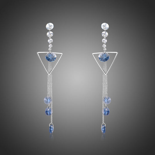 Geometric Blue Long Drop Earrings -KPE0374 - KHAISTA Fashion Jewellery