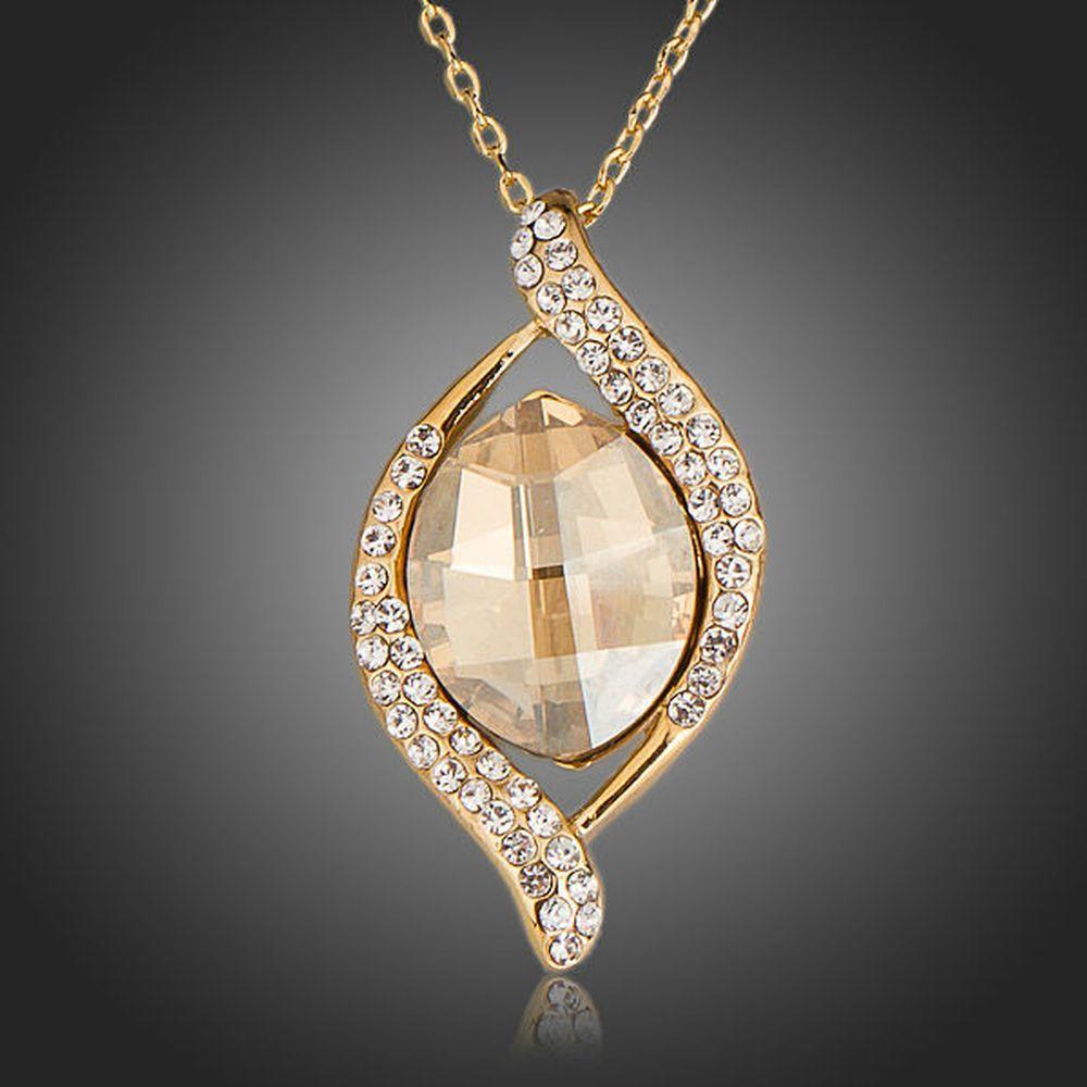 Geometric Champagne Crystal Pendant Necklace - KHAISTA Fashion Jewellery