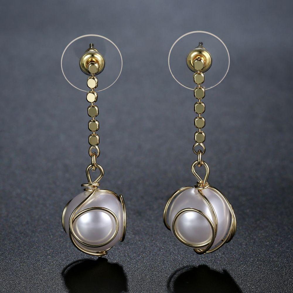 Geometric Pearl Drop Earrings -KFJE0408 - KHAISTA3